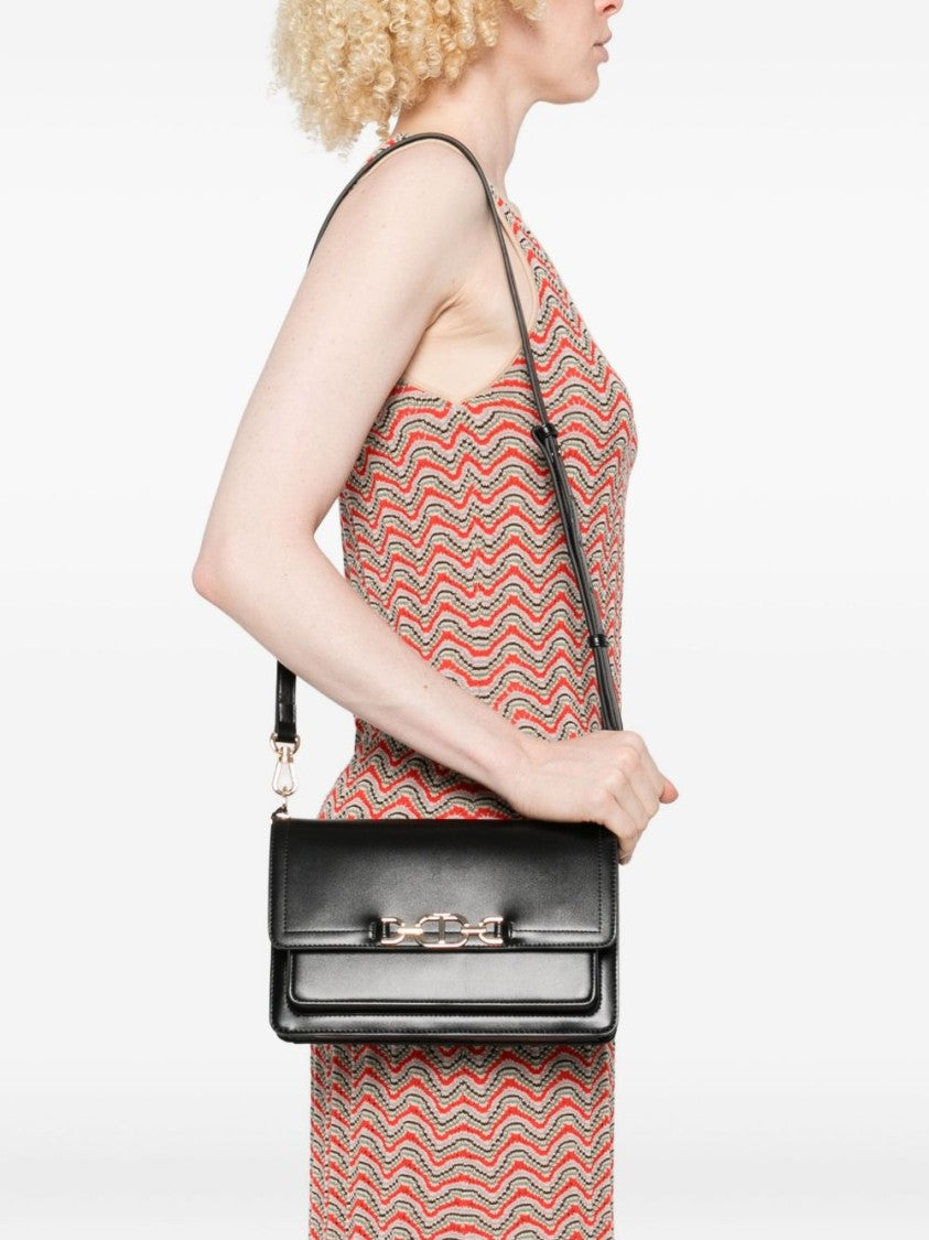Twin-Set Structured Black Shoulder Bag With Gold-Tone Clasp