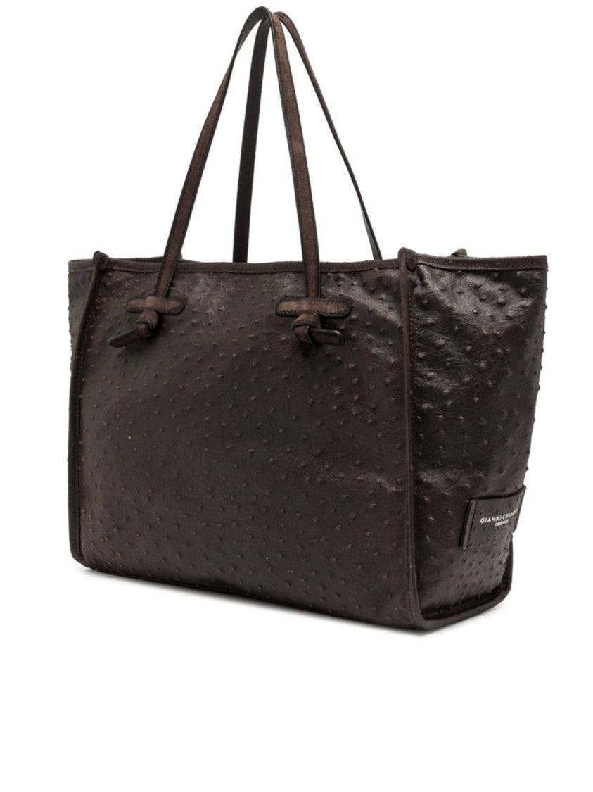 Gianni Chiarini Dark Brown Marcella Ostrich Textured Tote Bag