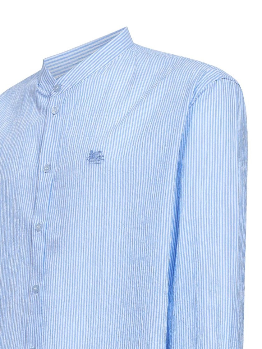 Etro Mandarin Collar Clear Blue Striped Shirt