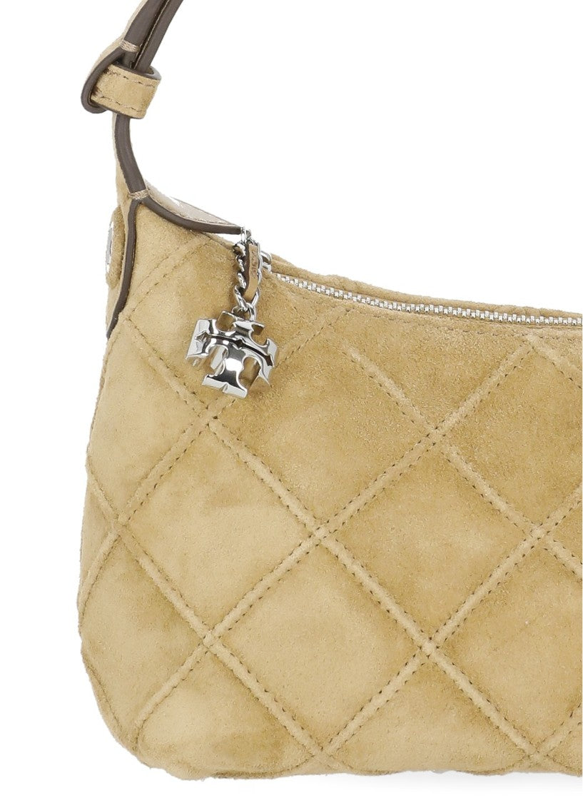 Tory Burch Beige Diamond-Pattern Leather Suede Pochette