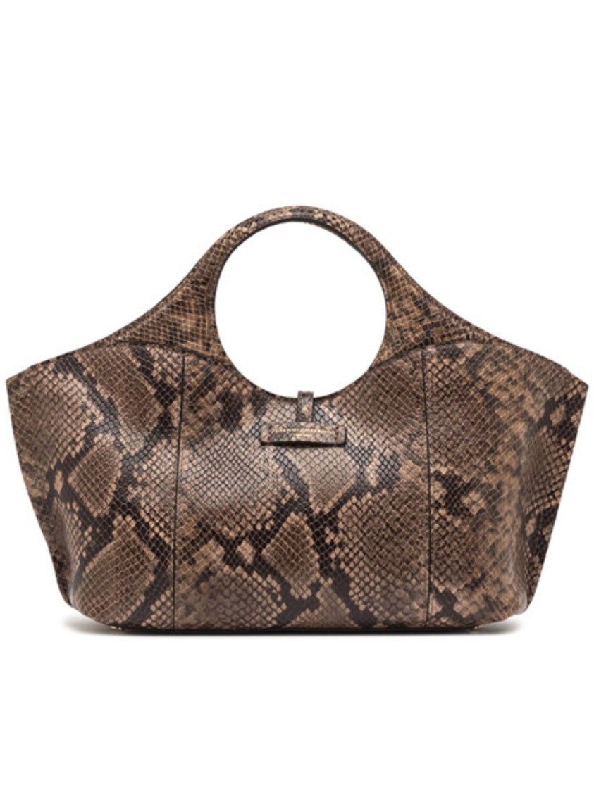 Gianni Chiarini Structured Brown Snakeskin Shoulder Bag With Circular Handle