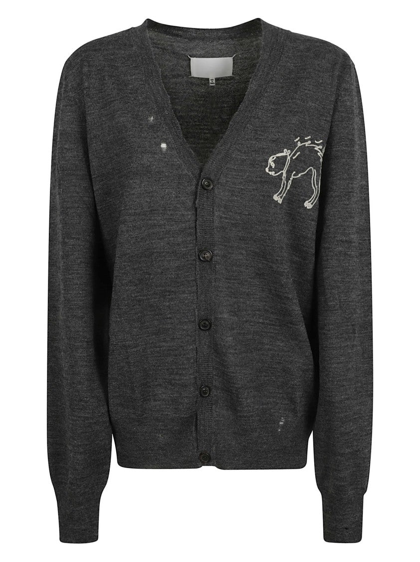 Maison Margiela Button-Down Cardigan With V-Neckline And Playful Embroidery