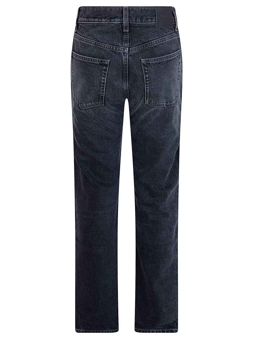 Saint Laurent High-Waisted Relaxed Straight Leg Jeans With Embossed Branding