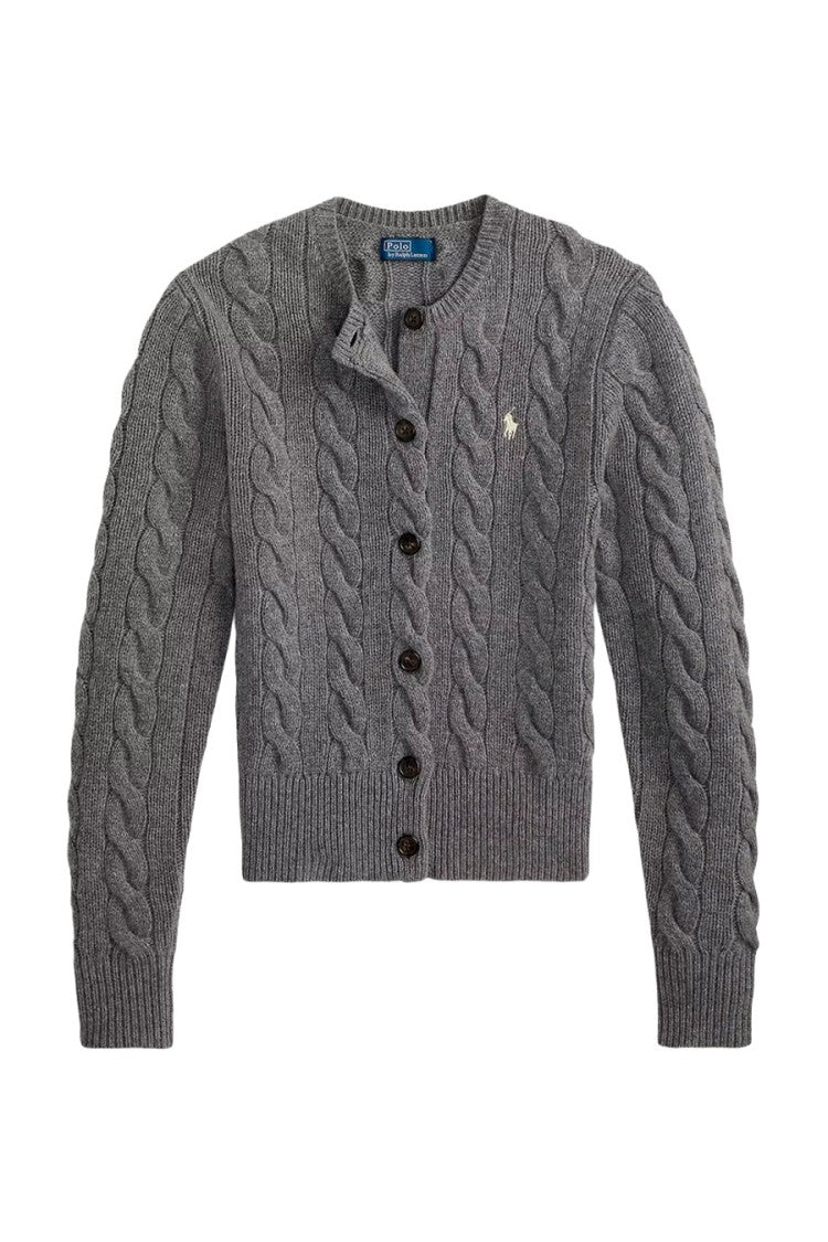 Polo Ralph Lauren Grey Wool-Cashmere Blend Cable-Knit Cardigan