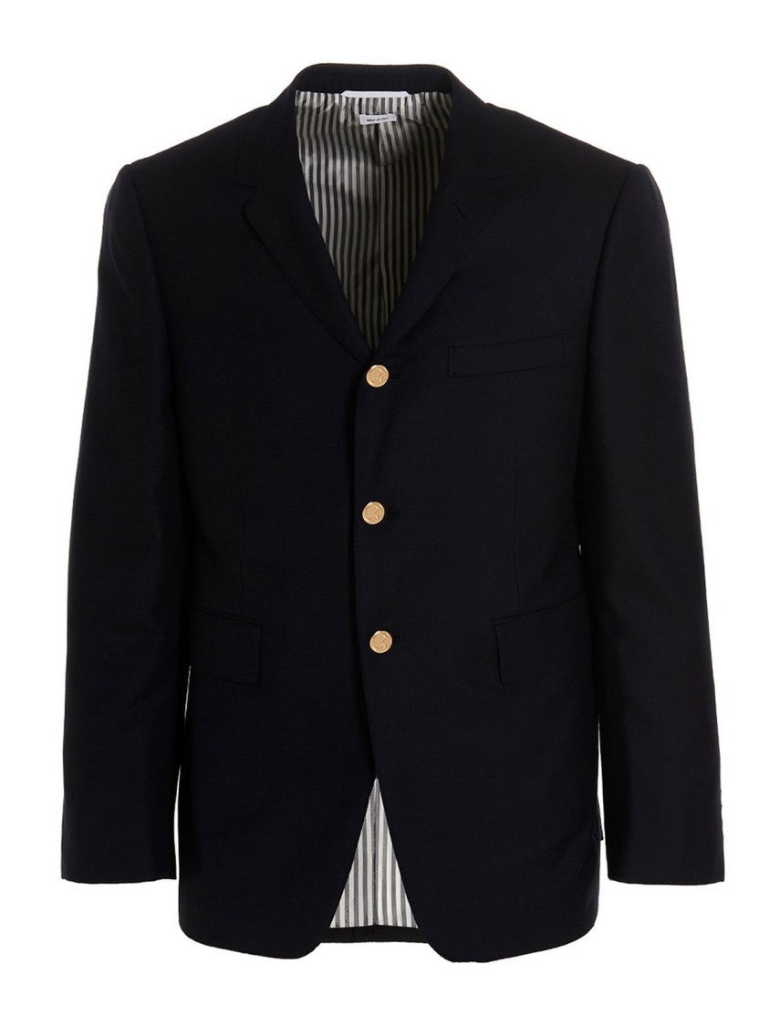 Thom Browne Tailored Wool Suit Set With Notch Lapel And Striped Lining