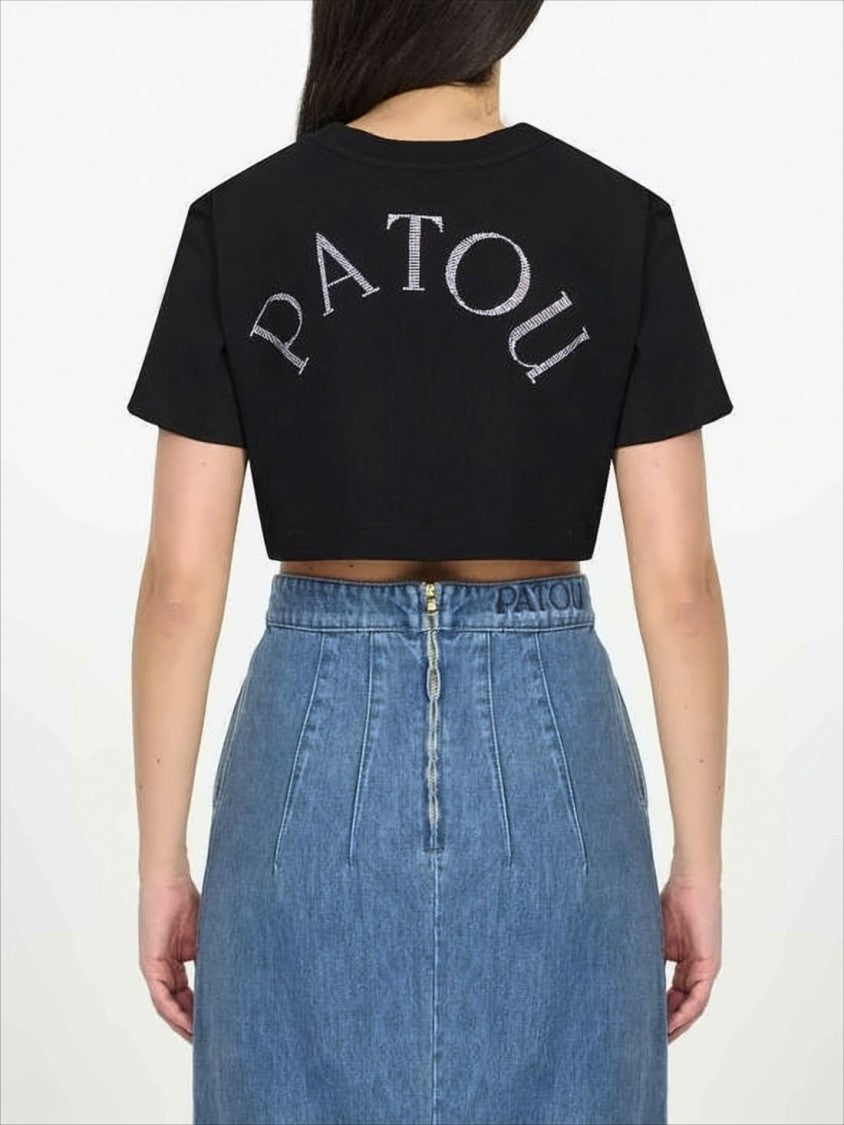 Patou Cropped Short-Sleeve T-Shirt With Embellished Logo