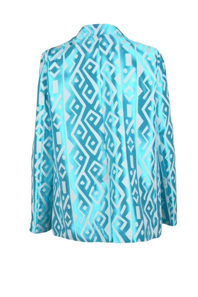 Simona.A Turquoise Geometric Polyester-Blend Jacket