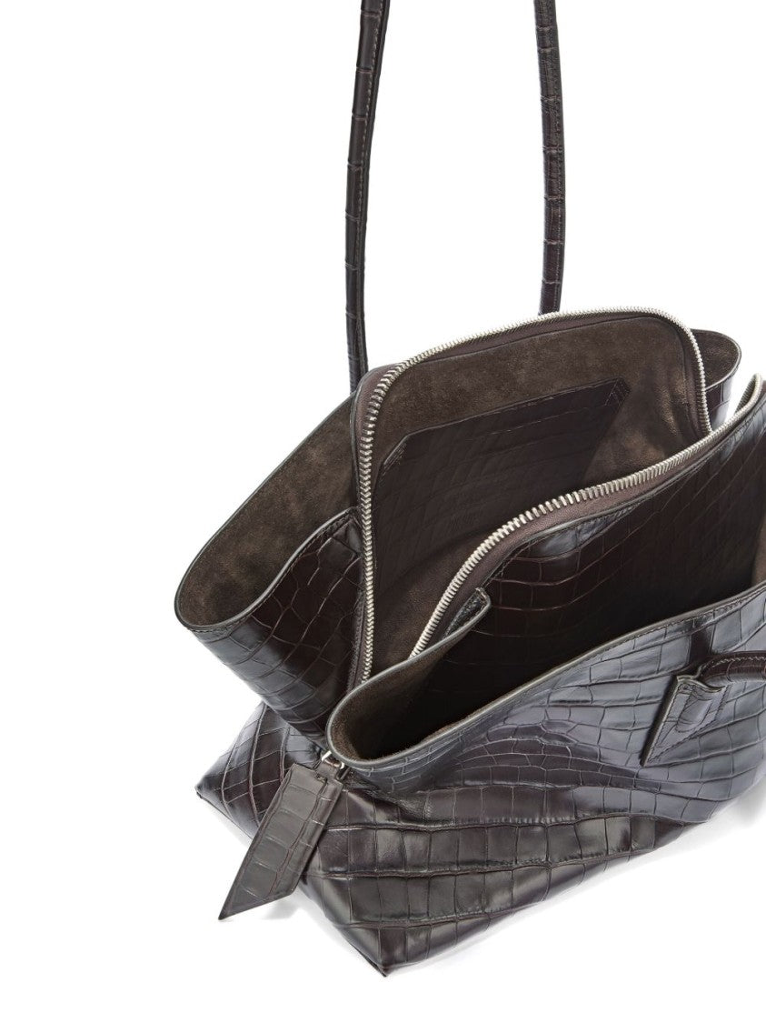 The Attico Structured Crocodile-Effect Brown Bag With Elongated Handles