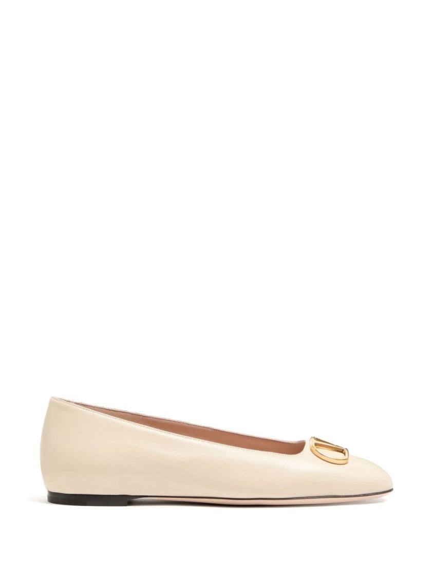 Valentino Garavani Cream Pointed Toe Leather Logo Flats