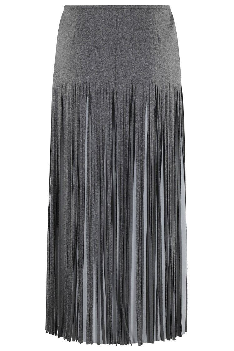 Tela Fringe-Detail Grey Wool Skirt