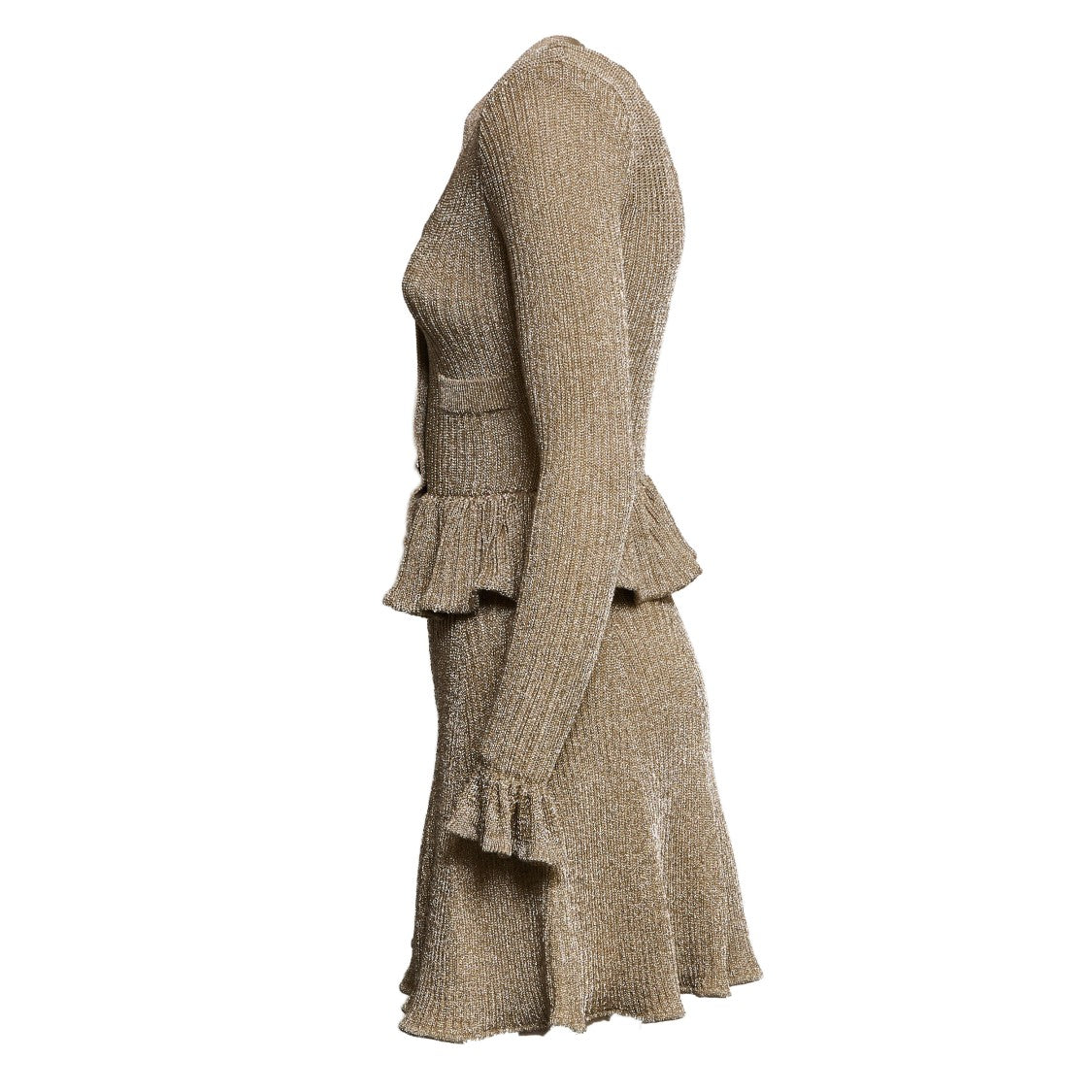 Self-Portrait Gold Lurex Peplum Knit Mini Dress