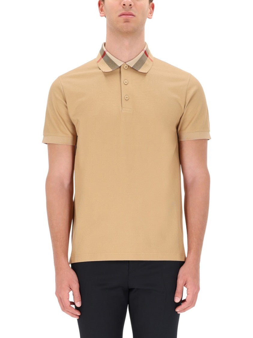 Burberry Neutrals Check Patterned Collar Polo Shirt