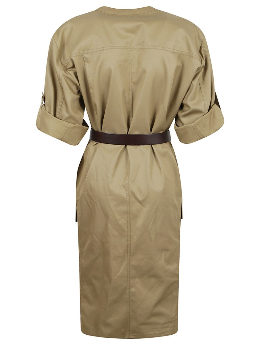 Saint Laurent Structured Beige Dress With Tailored Waist