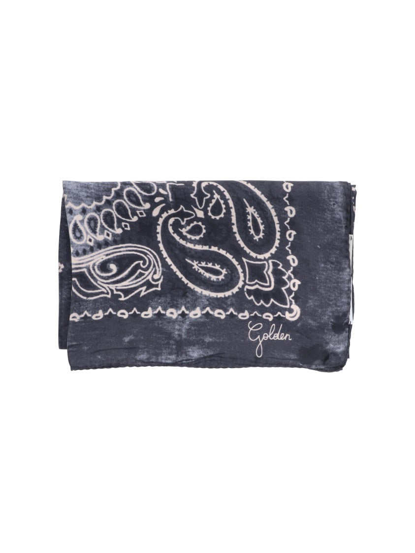 Golden Goose Gray Paisley Pattern Square Silk Scarf