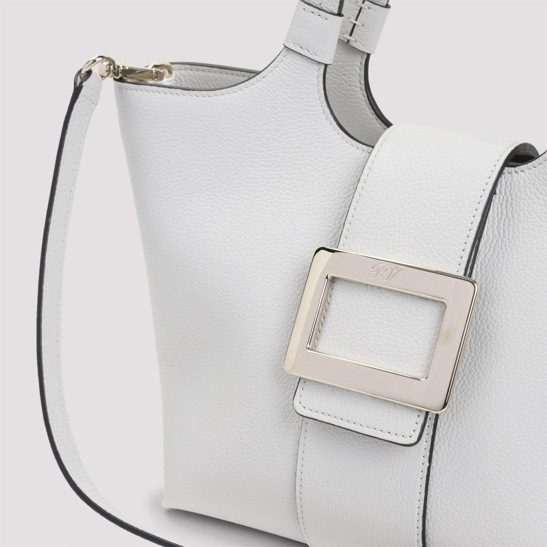 Roger Vivier Structured Grey Leather Handbag With Metal Buckle