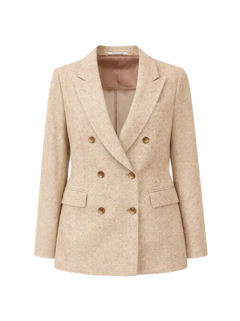 Tagliatore Beige Double Breasted Peak Lapels Blazer