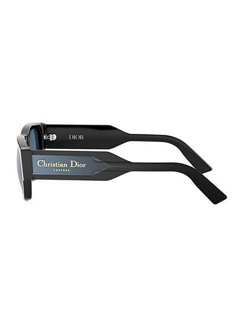 Dior Rectangular Black Frame Sunglasses With Geometric Temples