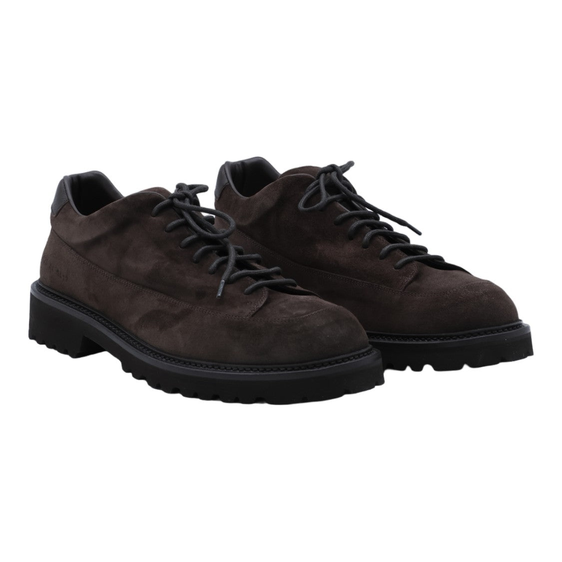 Common Projects Dark Suede Lace-Up Flat Shoes With Rugged Sole