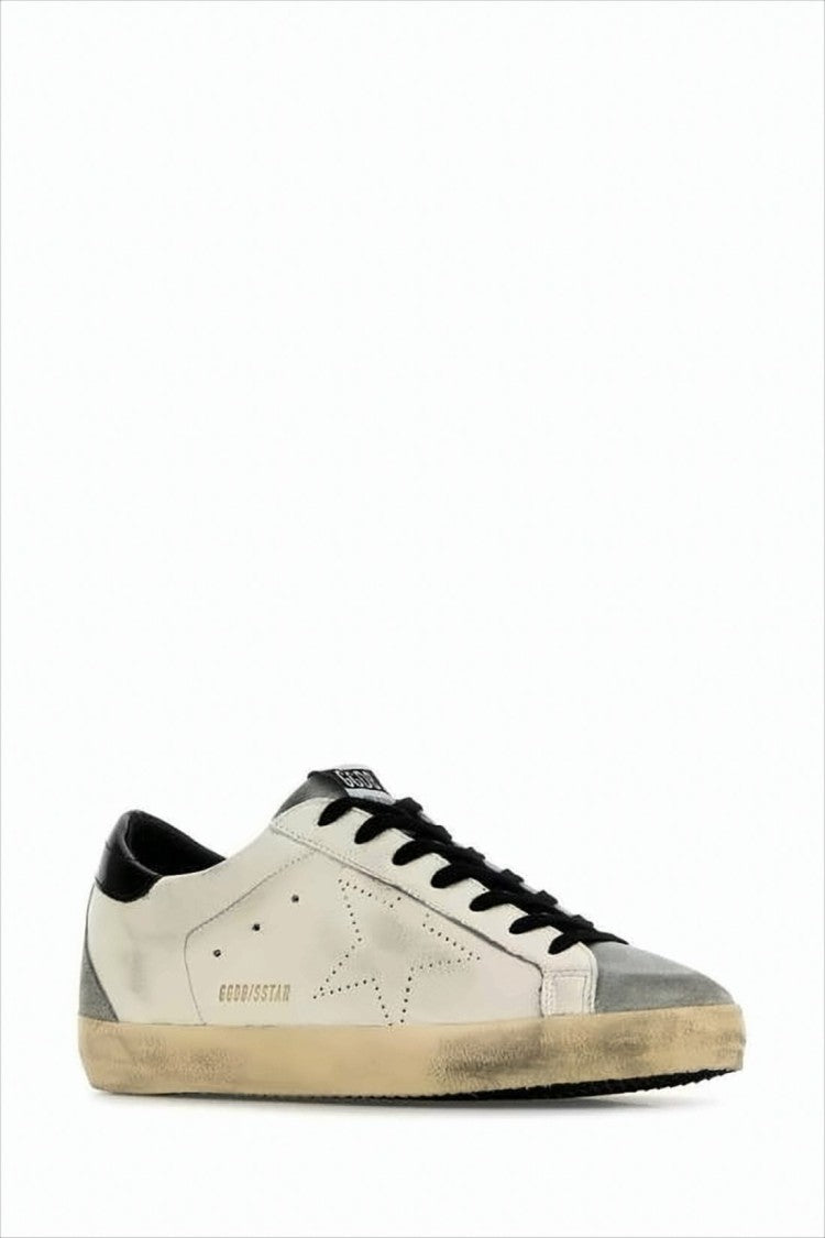 Golden Goose Distressed White Leather Low-Top Sneakers With Suede Accents