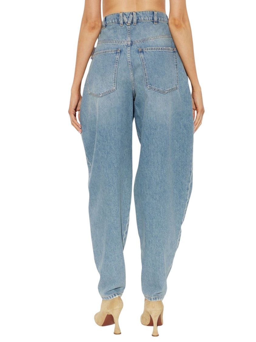 Moschino High-Waisted Denim Pants With Tapered Legs And Pleat Detail