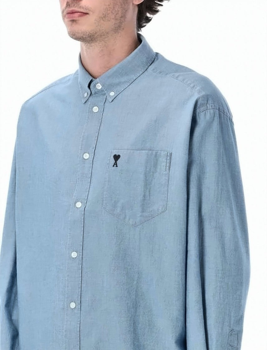 Ami Paris Light Blue Long-Sleeve Cotton Shirt