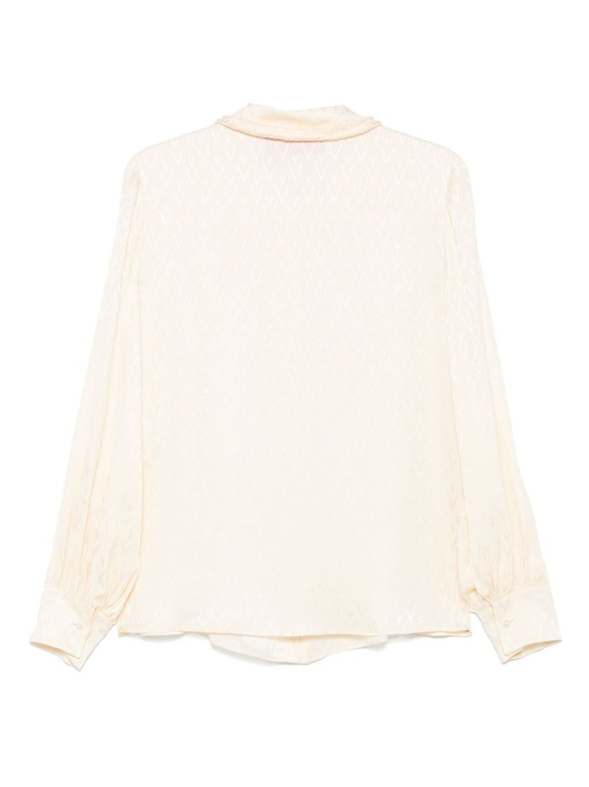 Valentino Jacquard Silk V-Neck Blouse