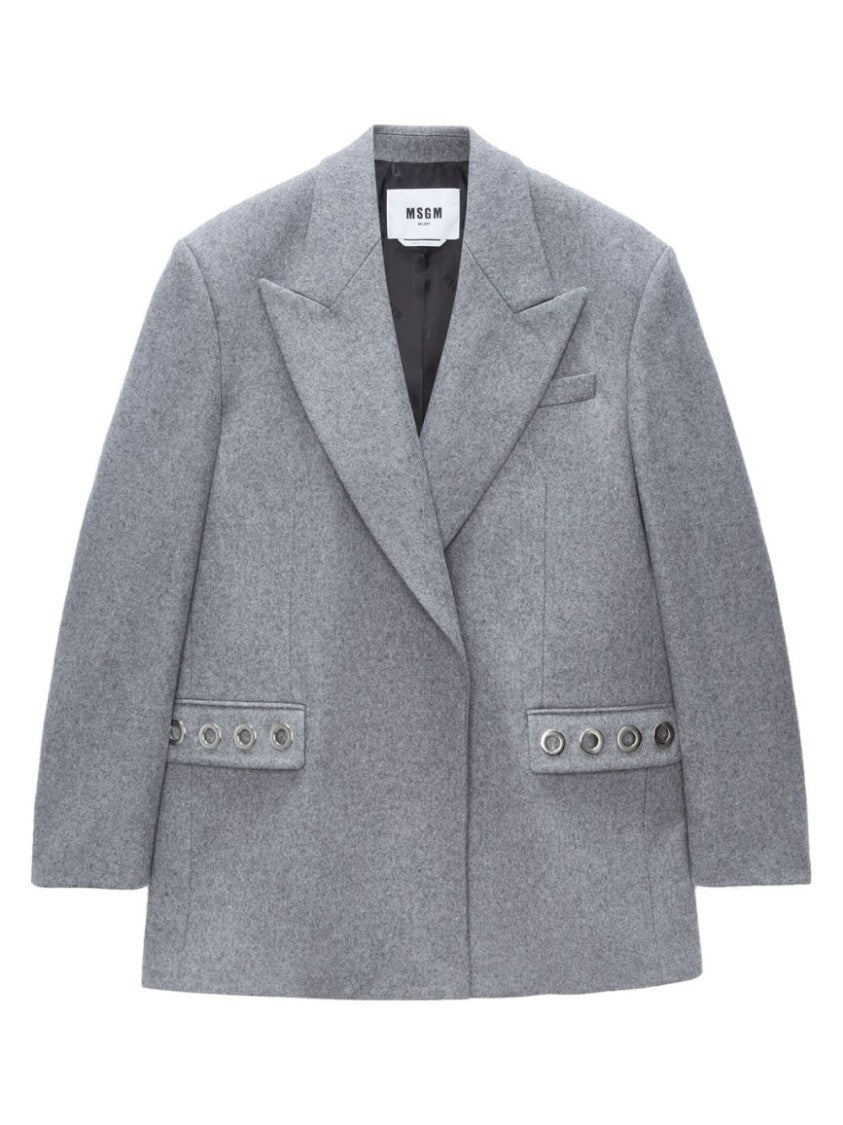 Msgm Heather Grey Eyelet-Embellished Single-Breasted Blazer