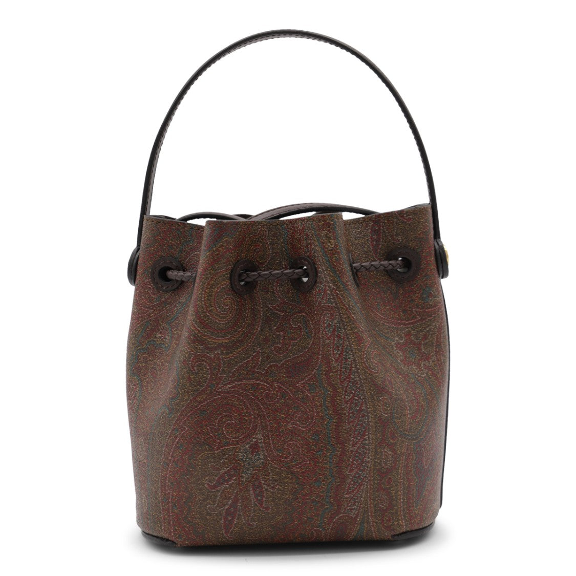 Etro Structured Bucket Satchel With Braided Drawstring And Paisley Pattern