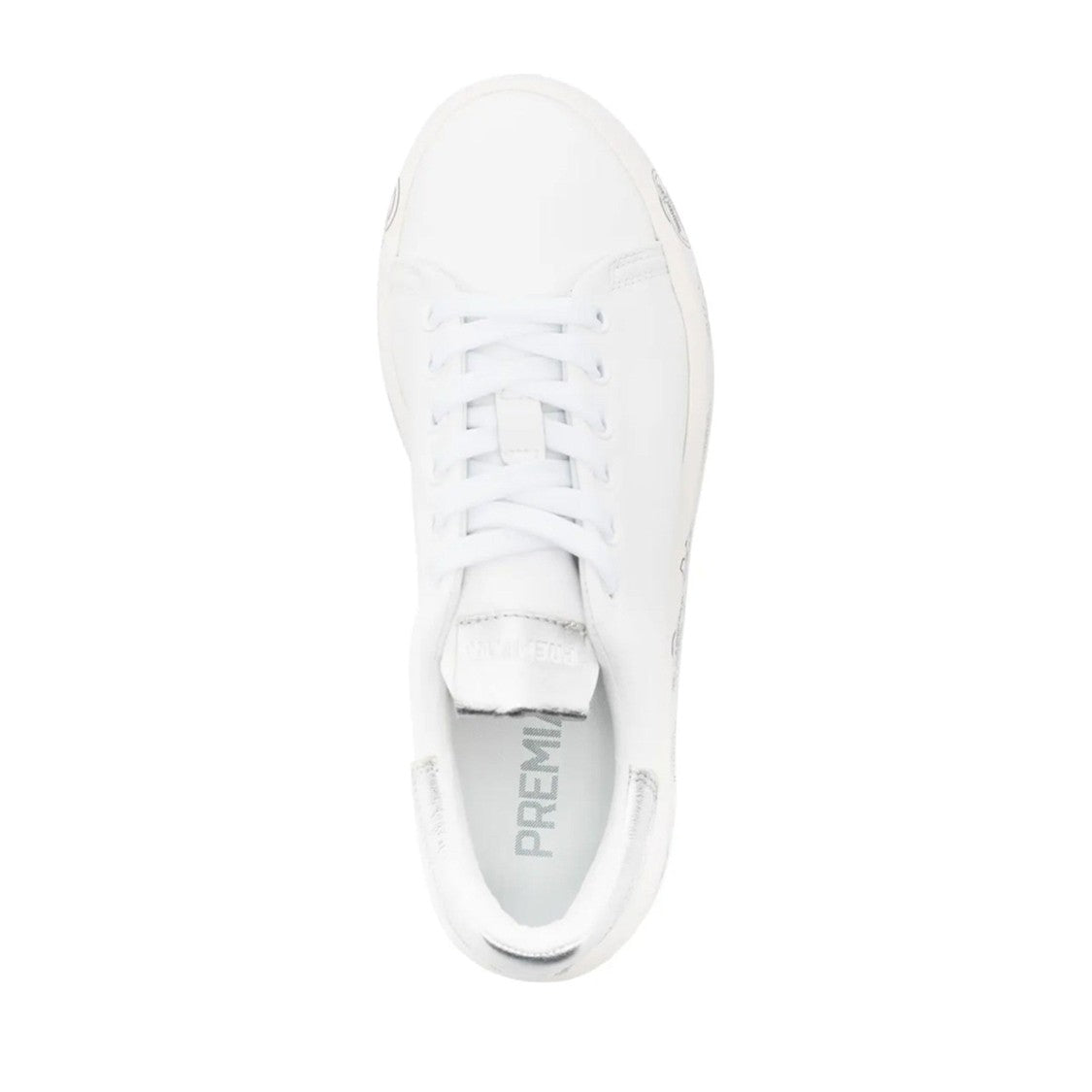 Premiata White Leather Graphic Metallic Accent Sneakers