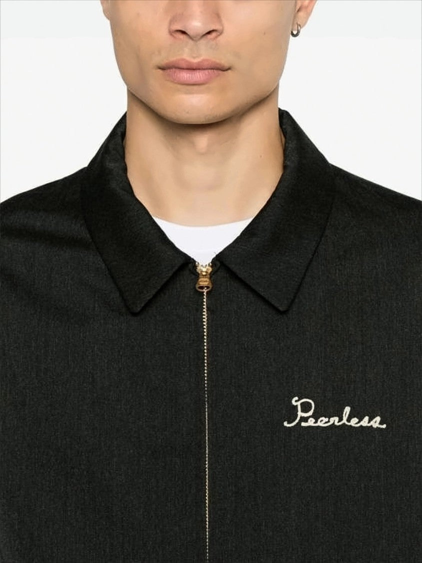 Visvim Black Wool And Linen Jacket With Embroidered Detail