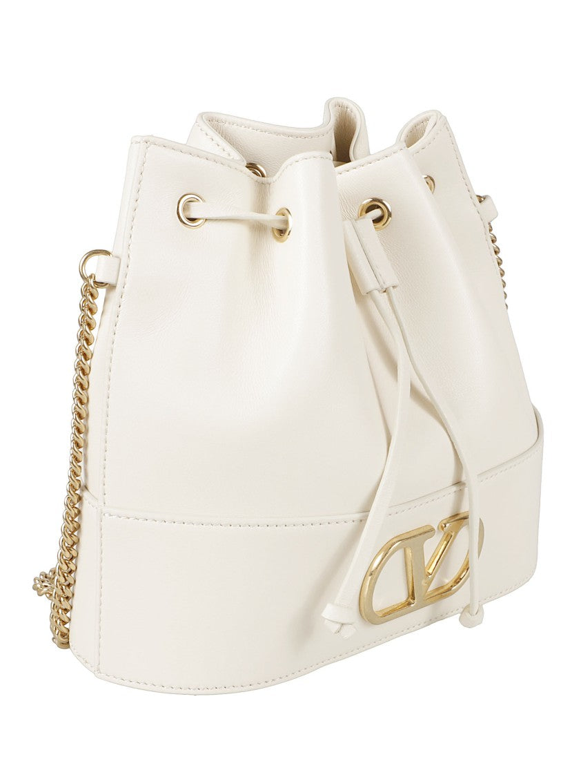 Valentino Garavani Structured White Bucket Bag In Smooth Lambskin