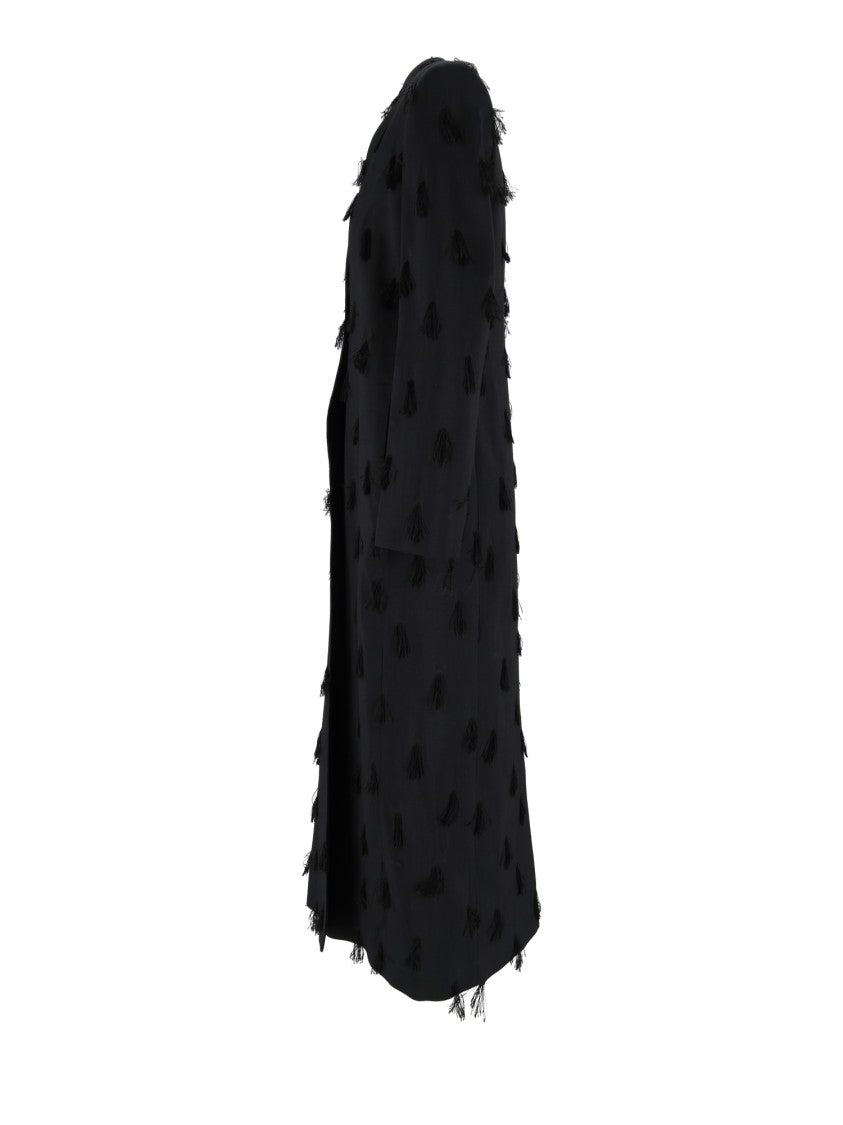Fabiana Filippi Night Blue Collarless Textured Long Coat