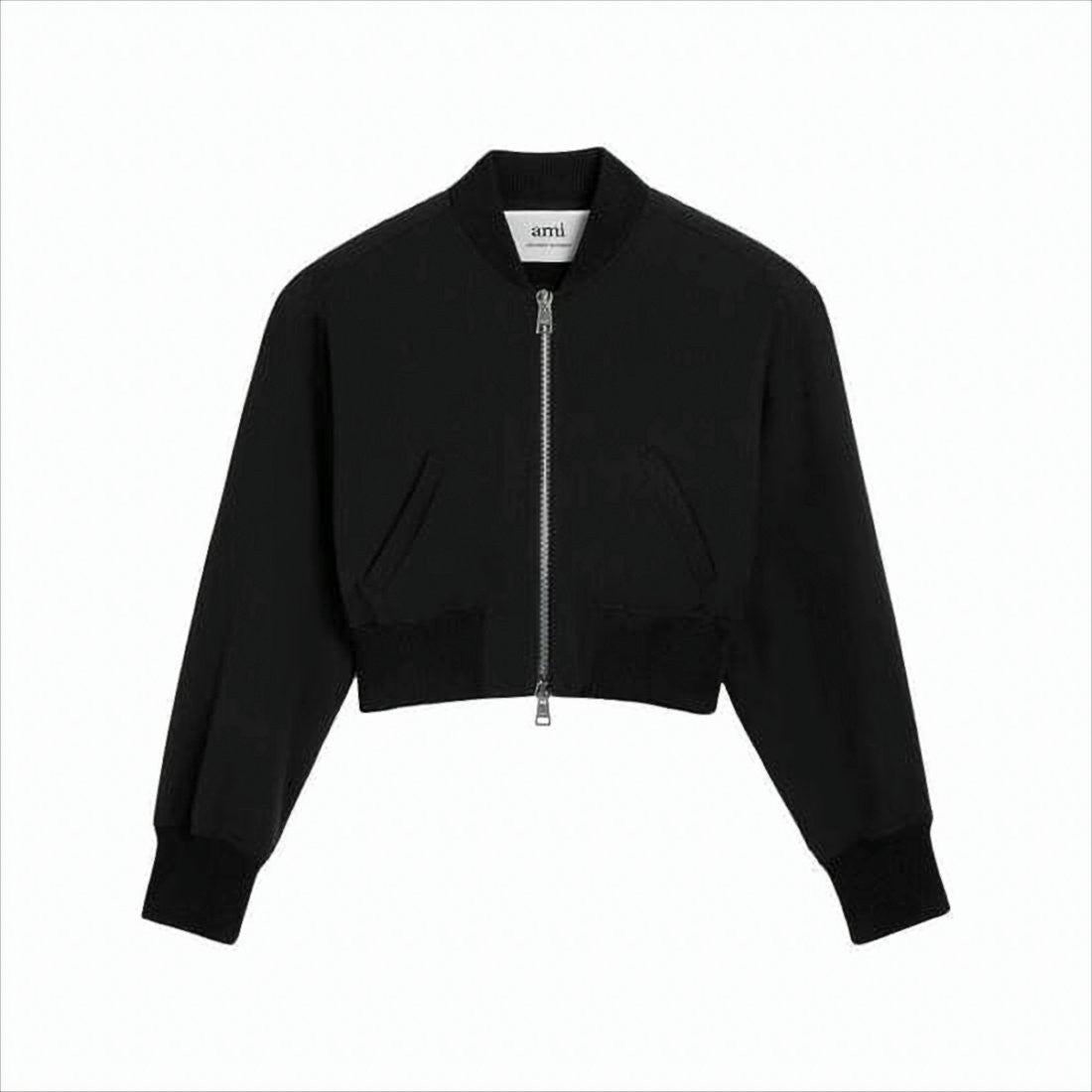 Ami Cropped Bomber Jacket With Ribbed Details