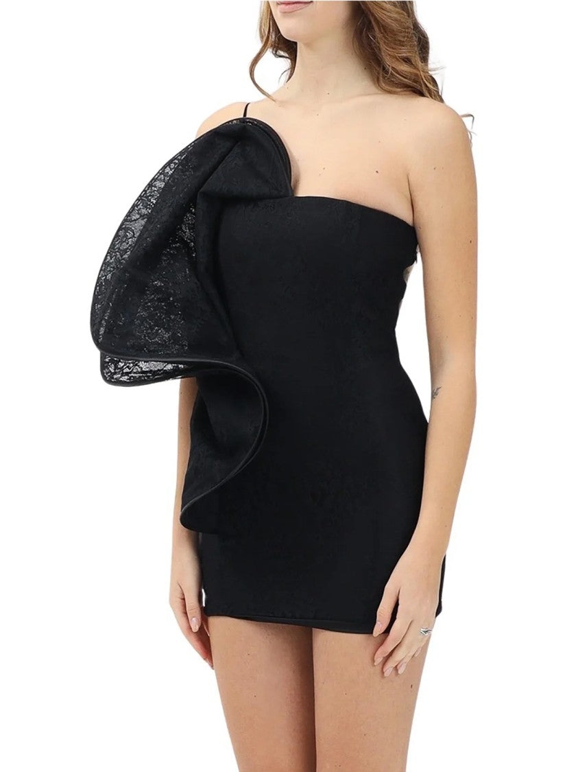 polyamide mini dress SIMONA CORSELLINI Women's short Black dress embroidered in lace with r