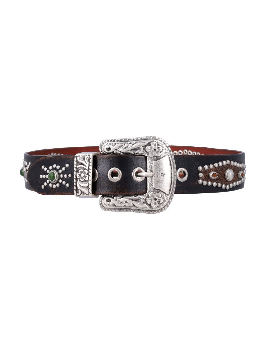 Golden Goose Lace Studded Leather Buckle Belt