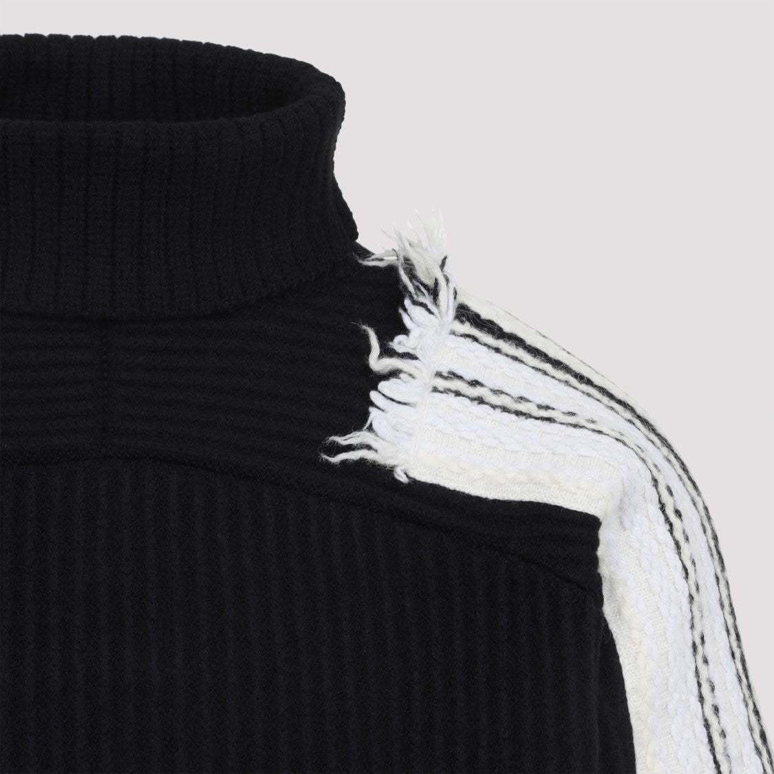 Mordecai Black Virgin Wool Jacquard Stripe Turtle Neck