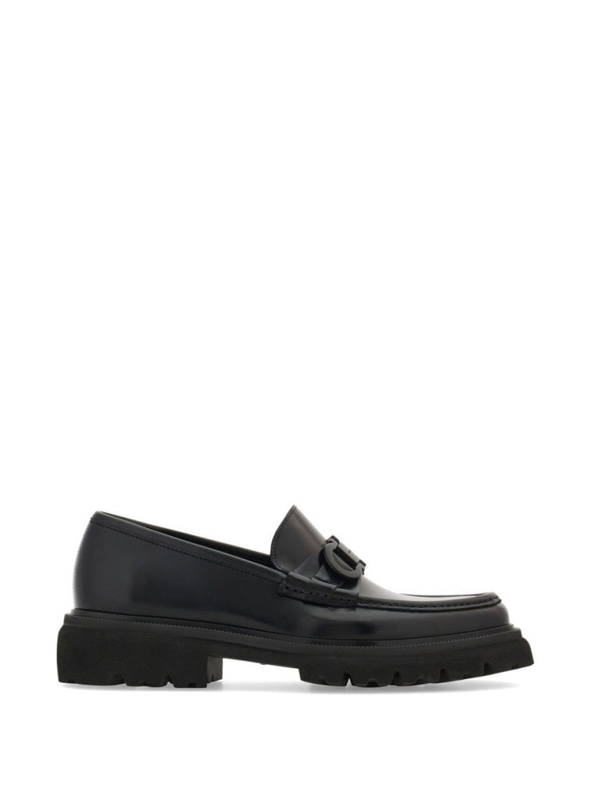 Ferragamo Polished Leather Flat Shoes With Rugged Rubber Sole