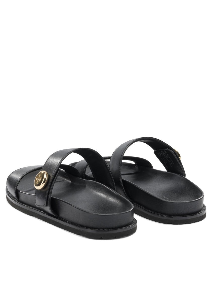 Tory Burch Flat Black Leather Sandals
