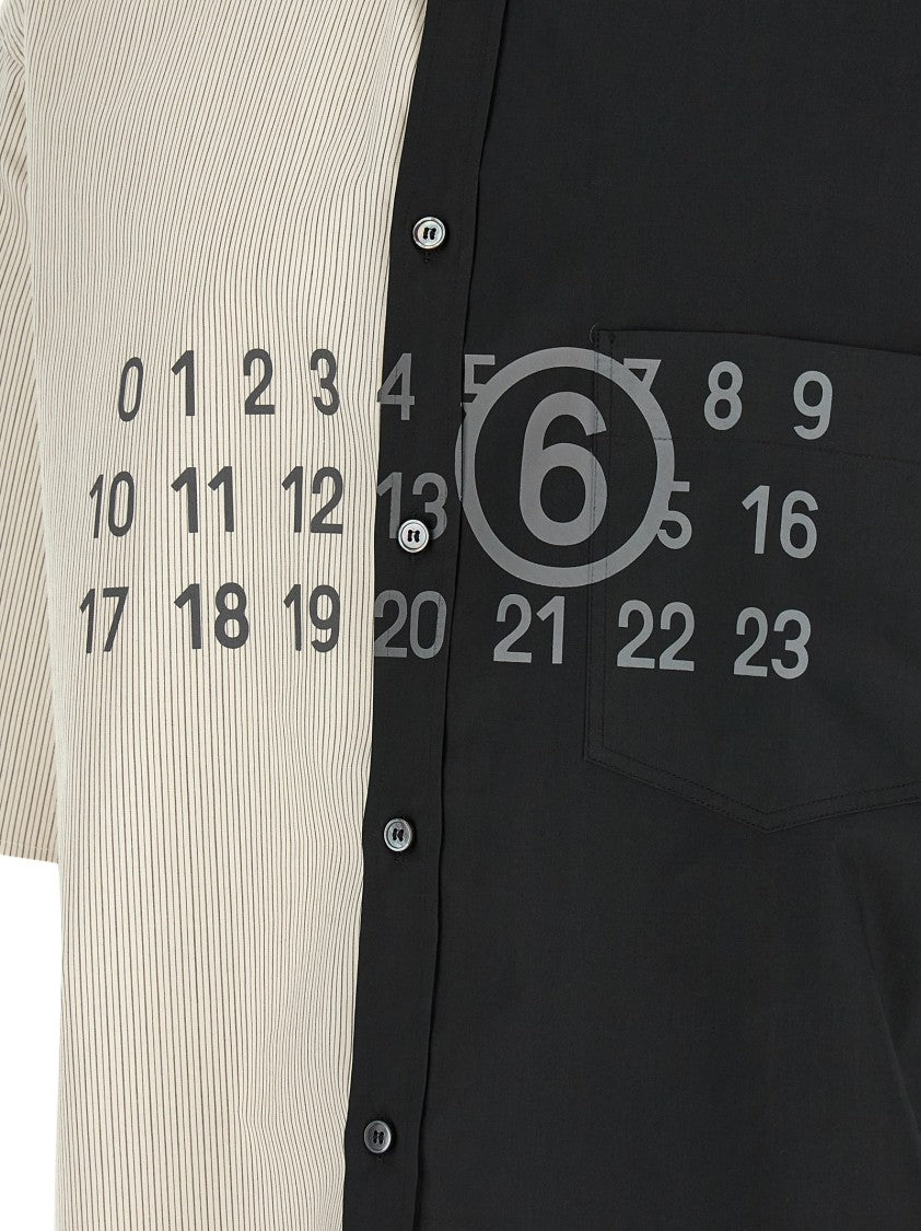 Mm6 By Maison Margiela Asymmetric Patchwork Short-Sleeve Shirt With Numeric Signature Print