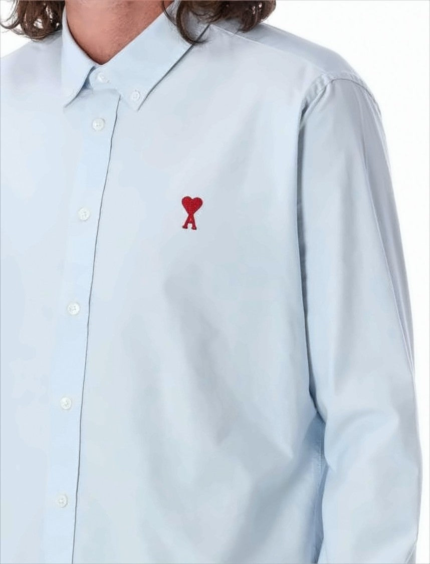 Ami Paris Light Blue Button-Up Shirt With Classic Collar