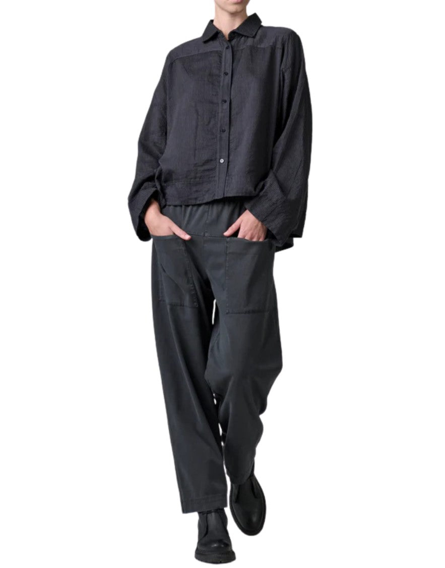 Transit Women’S Oversize Shirt In Cotton Linen Stripe Anthracite