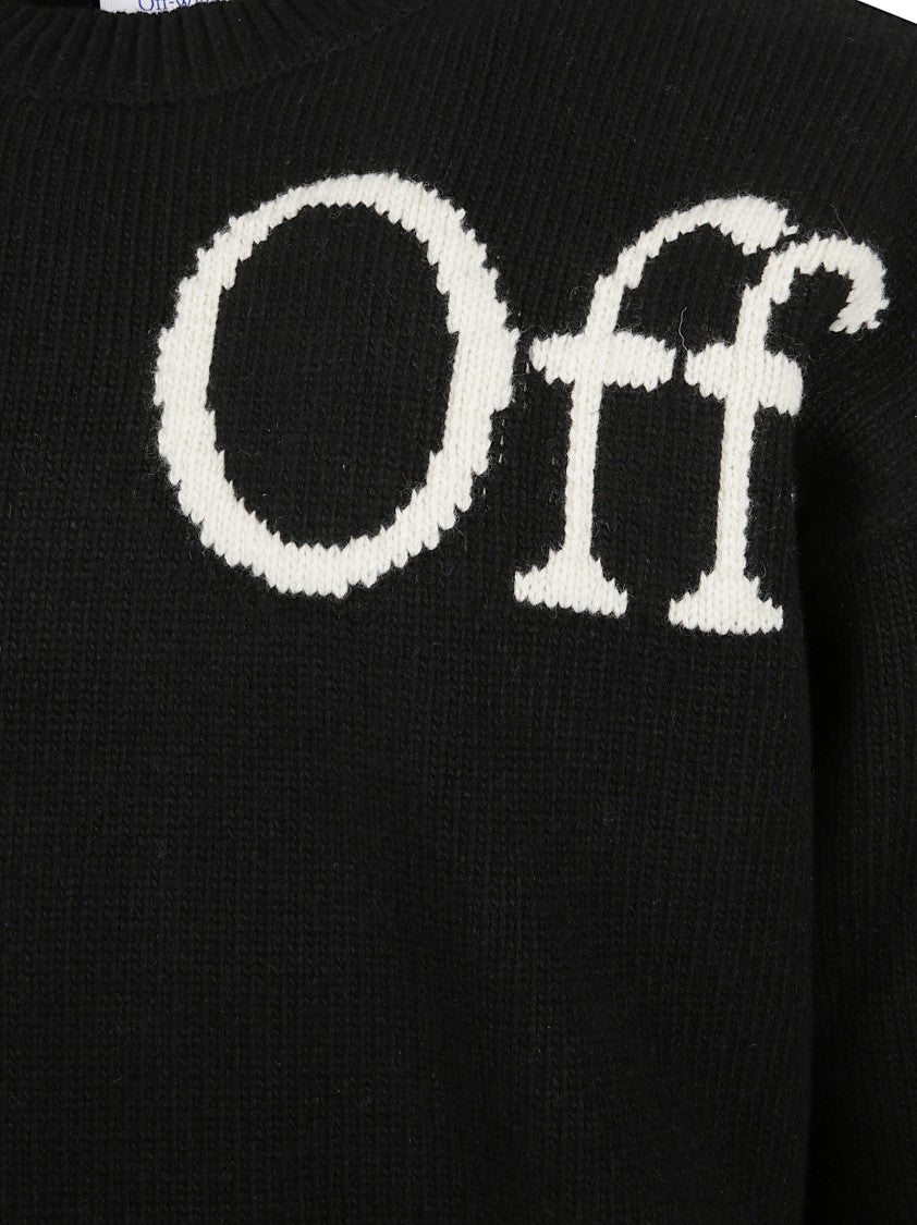 Off-White Crewneck Sweater With Logo Intarsia
