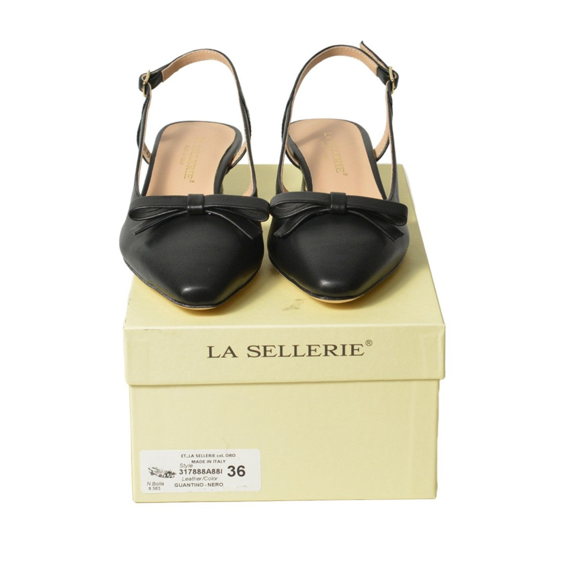 La Sellerie Slingback In Nappa Nera Con Nodino Sullo Scollo