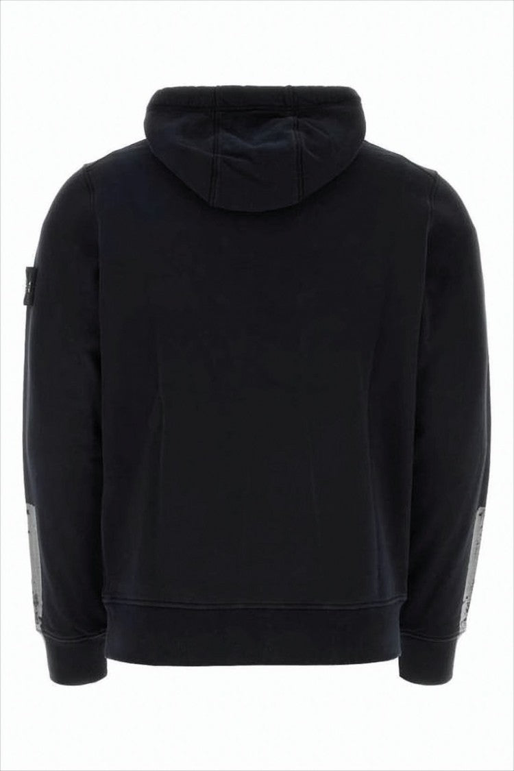 Stone Island Cropped Black Hooded Sweatshirt With Unique Paint-Like Accents