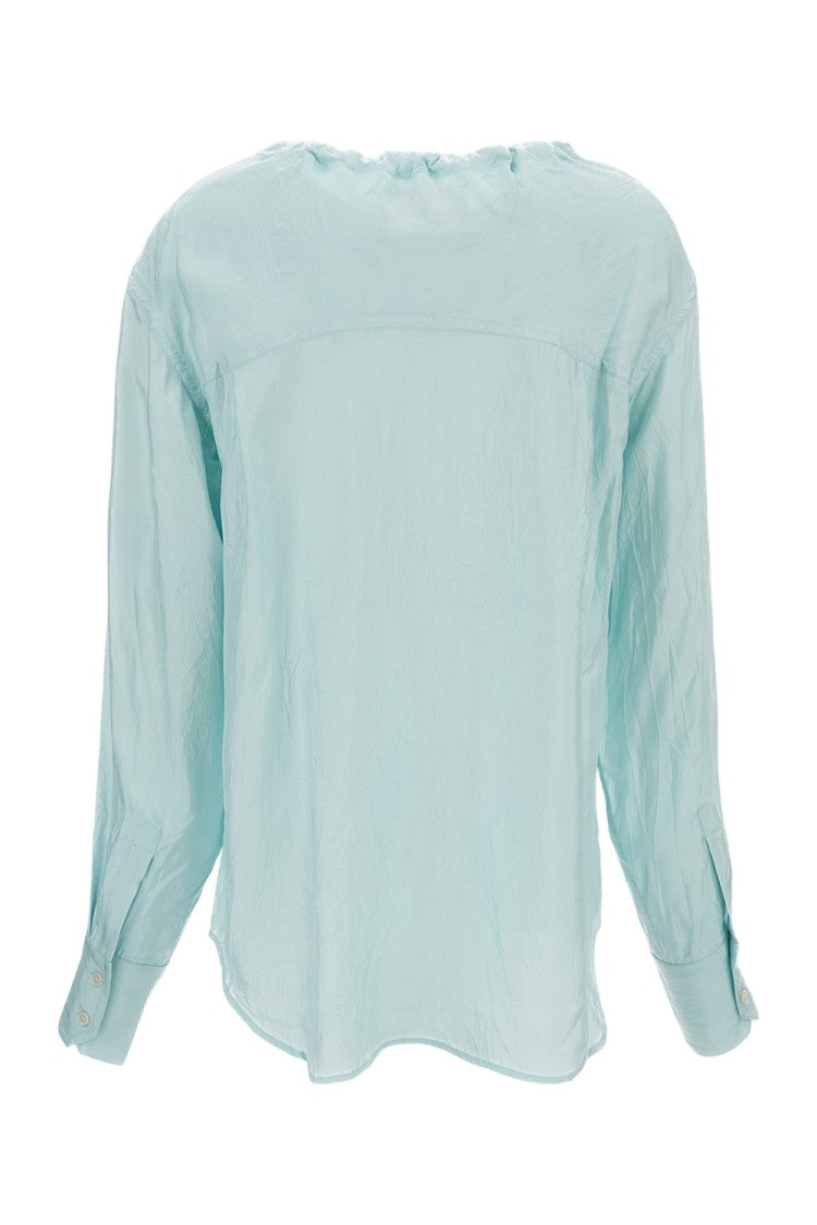 Plan C Light Blue Ruffled Shirt With Gathered Neck