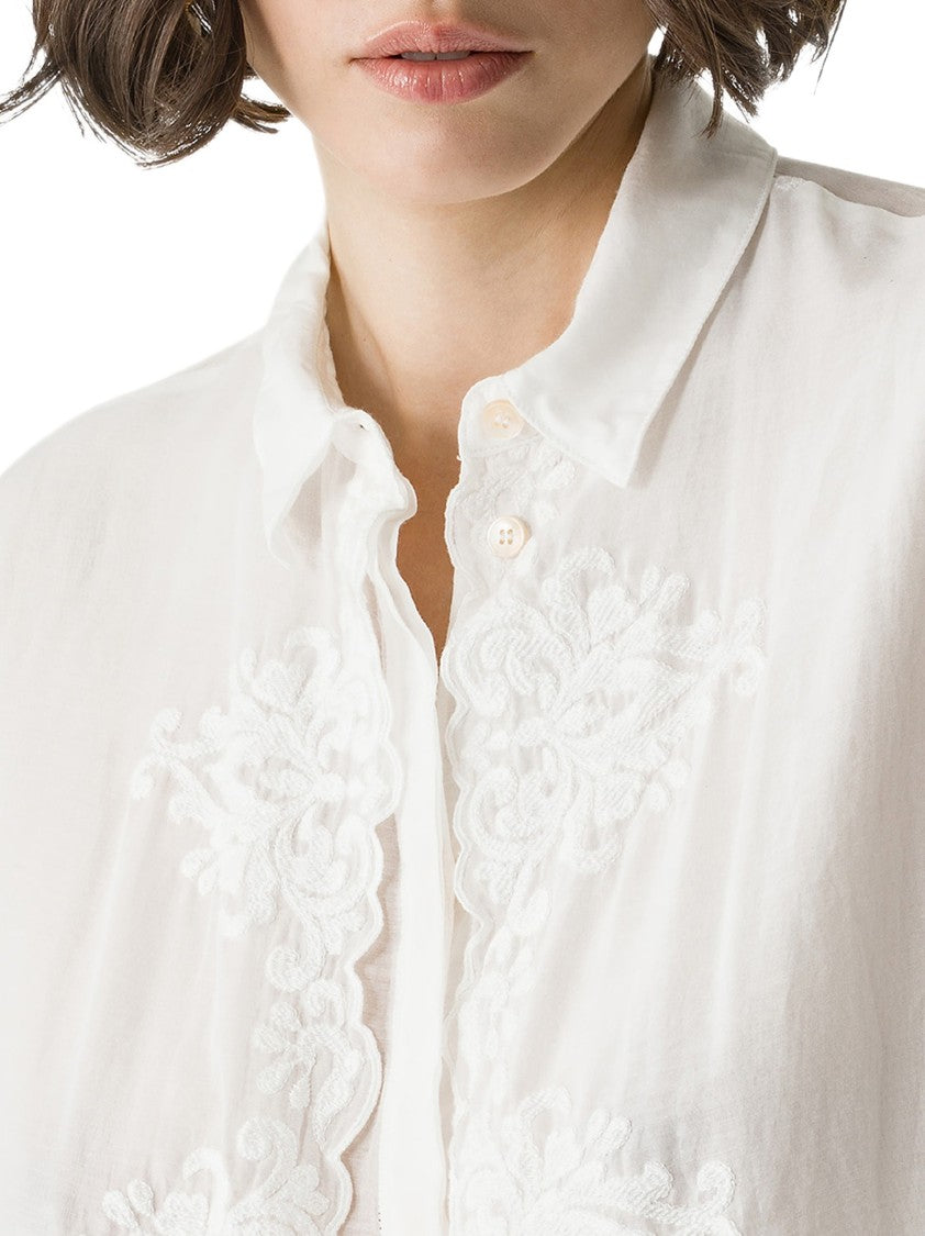 Forte Forte Long-Sleeved White Shirt With Intricate Embroidery