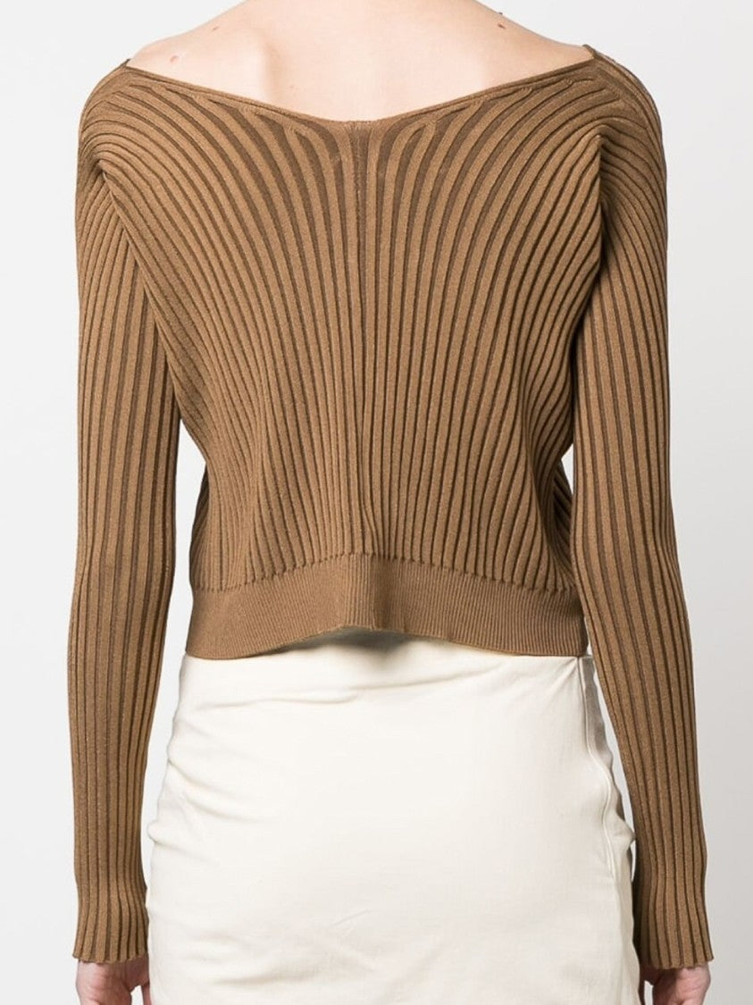Jacquemus Ribbed Knit Cropped Cardigan With Open Design