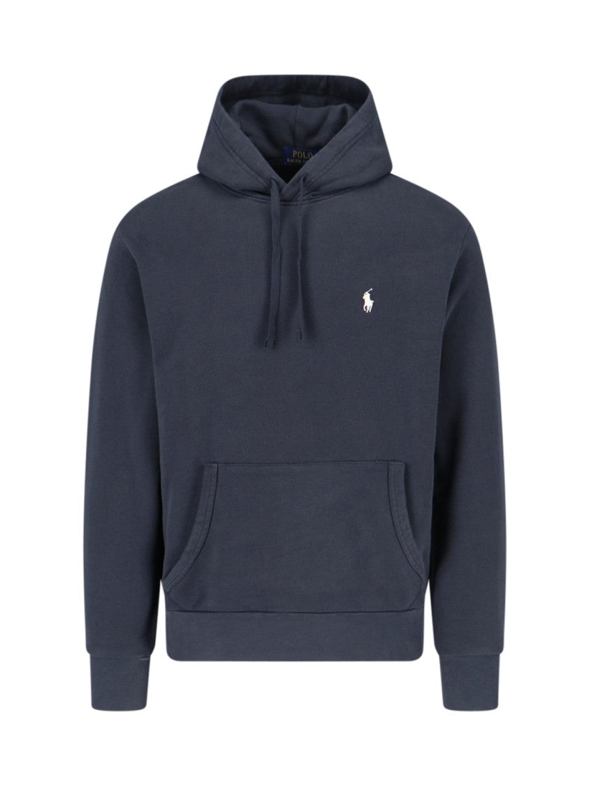 Polo Ralph Lauren Blue Cotton Hoodie With Embroidered Logo And Drawstring Hood