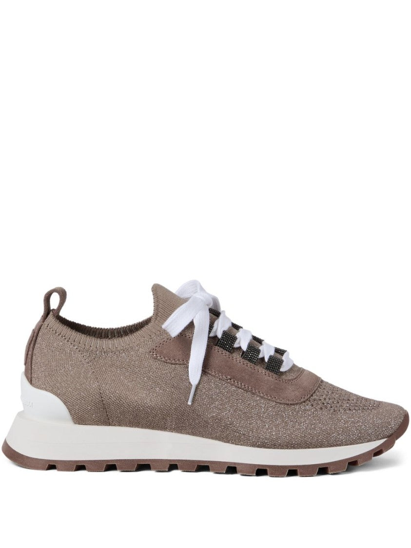 Brunello Cucinelli Sporty Knitted Taupe Flat Shoes