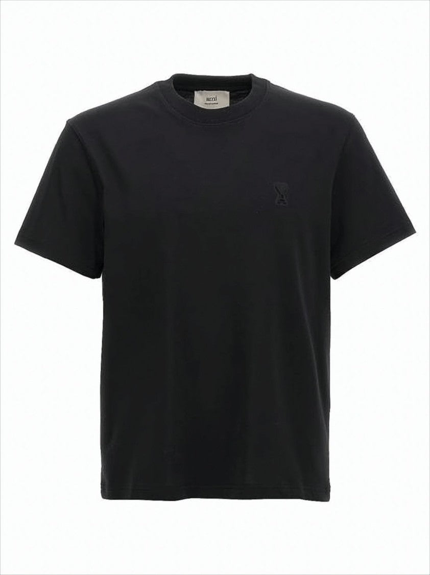 Ami Solid Black Short-Sleeved T-Shirt With Classic Crew Neckline